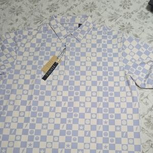 Stylish Checkered Golf Polo Shirt in Lavender and White